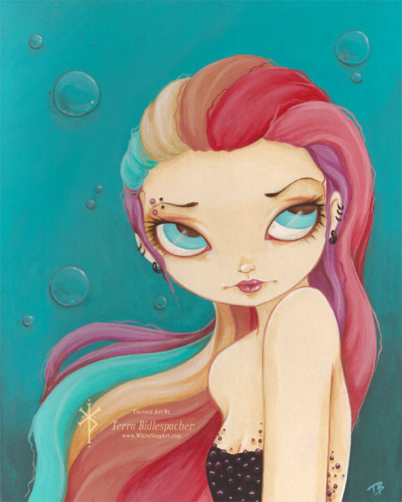 In color - 5x7 rainbow mermaid print